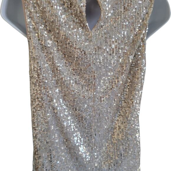 Calvin Klein Gold sequins Keyhole top SM Petite Holiday Ready Blinky - Picture 9 of 13